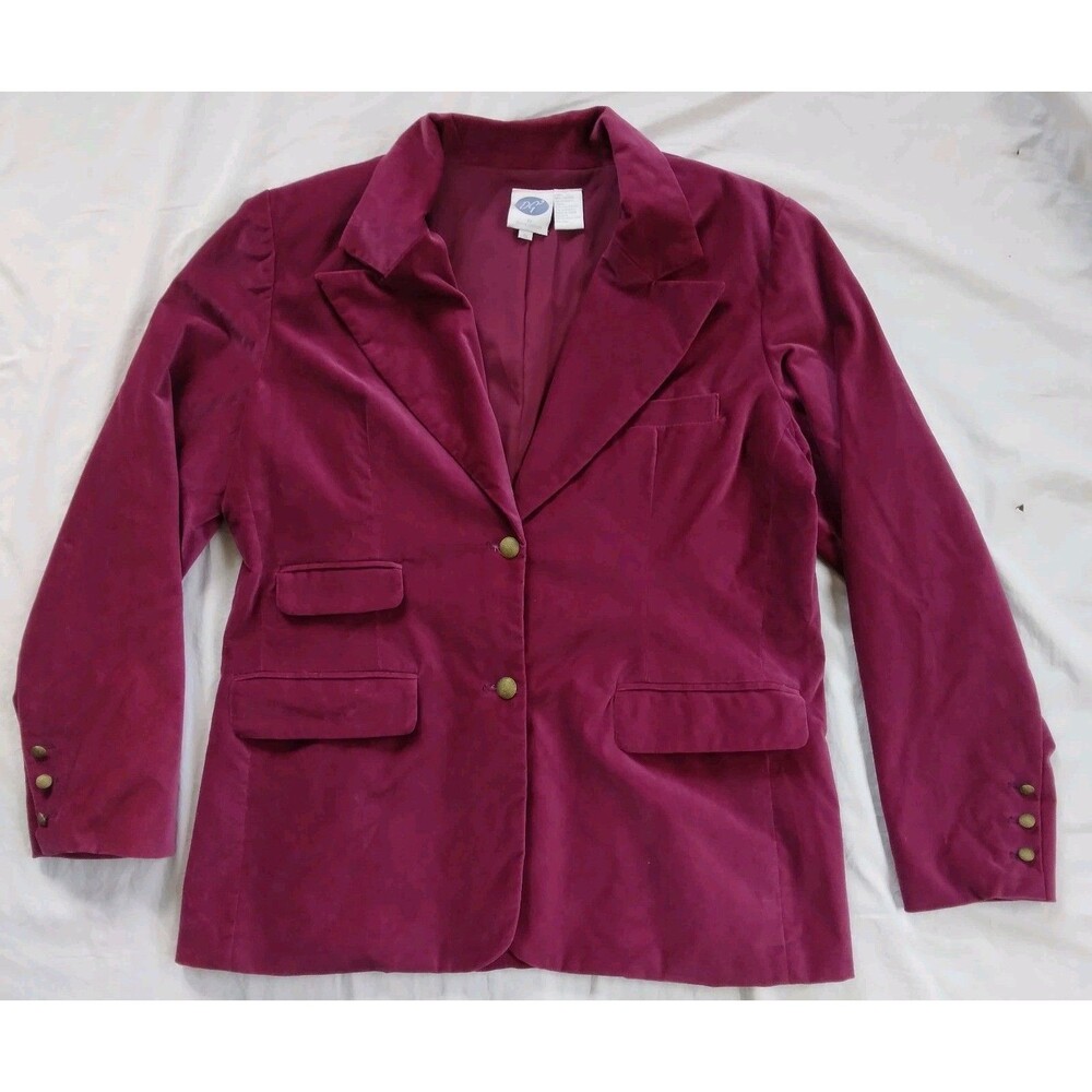 DG2 by Diane Gilman Stretch Velvet Blazer 2 Button Jacket Magenta Women's 1X